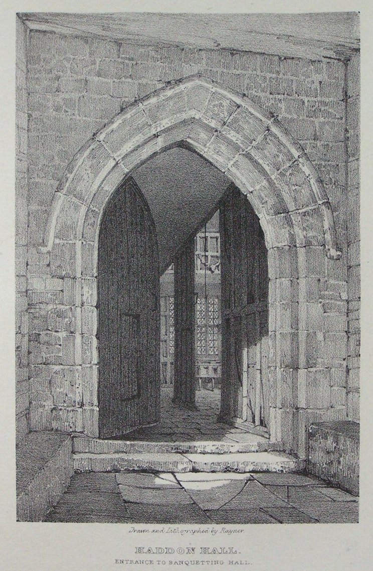 Lithograph - Haddon Hall Entrance to Banquetting Hall - 